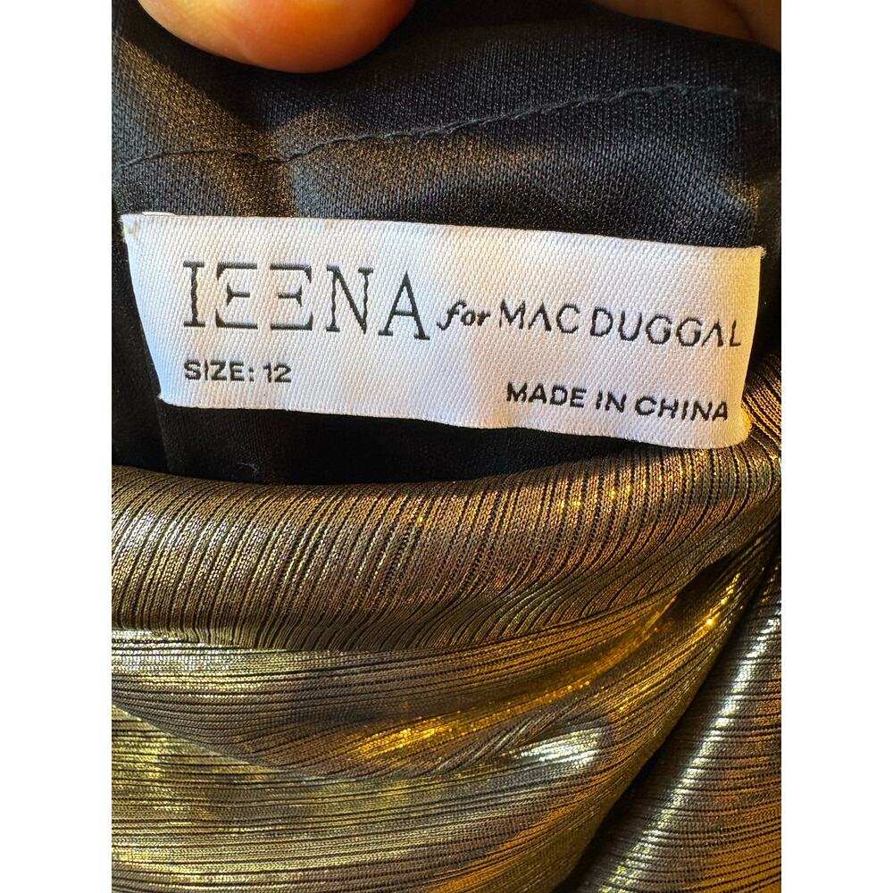 Ieena MacDuggal metallic liquid gold off the shoulder maxi gown size 12 - Picture 9 of 13